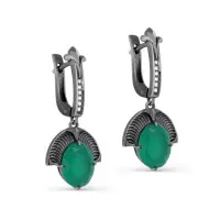 Серебряные серьги с ониксом и фианитами