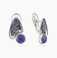 Серьги из серебра с камнем чароит Серьги из серебра с камнем чароит
