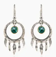 Серебряные серьги «Малахитовый Ловец Снов»