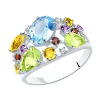 Кольцо из серебра с топазом, гранатом, цитрином и фианитом Кольцо из серебра с топазом, гранатом, цитрином и фианитом