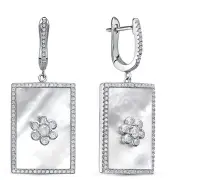 Серьги из серебра 925 пробы с перламутром и фианитами Серьги из серебра 925 пробы с перламутром и фианитами