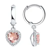 Серьги из серебра с ситаллом и фианитами «Сердце»
