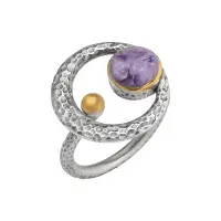 Кольцо из серебра с чароитом в позолоте