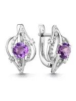 Серьги из серебра с аметистом и фианитами Серьги из серебра с аметистом и фианитами