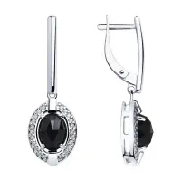 Серьги из серебра с чёрным агатом и фианитами