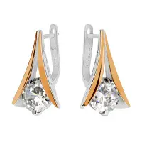 Серебряные серьги фианит и золото