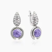 Серьги из серебра с камнем чароит Серьги из серебра с камнем чароит