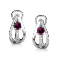 Серебряные серьги с родолитом и фианитами