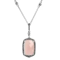 Серебряный кулон на цепи с розовым кварцем и марказитами Swarovski Серебряный кулон на цепи с розовым кварцем и марказитами Swarovski