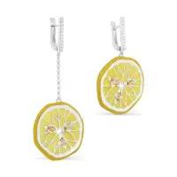 Серьги из серебра с цитрином, фианитами и эмалью «Лимон»