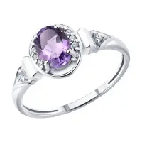 Кольцо из серебра с аметистом и фианитами