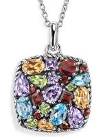 Серебряный кулон с топазом, аметистом и гранатом