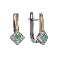 Серебряные серьги с изумрудами и бриллиантами