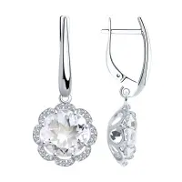 Серьги из серебра с горным хрусталем и фианитами «Цветок»