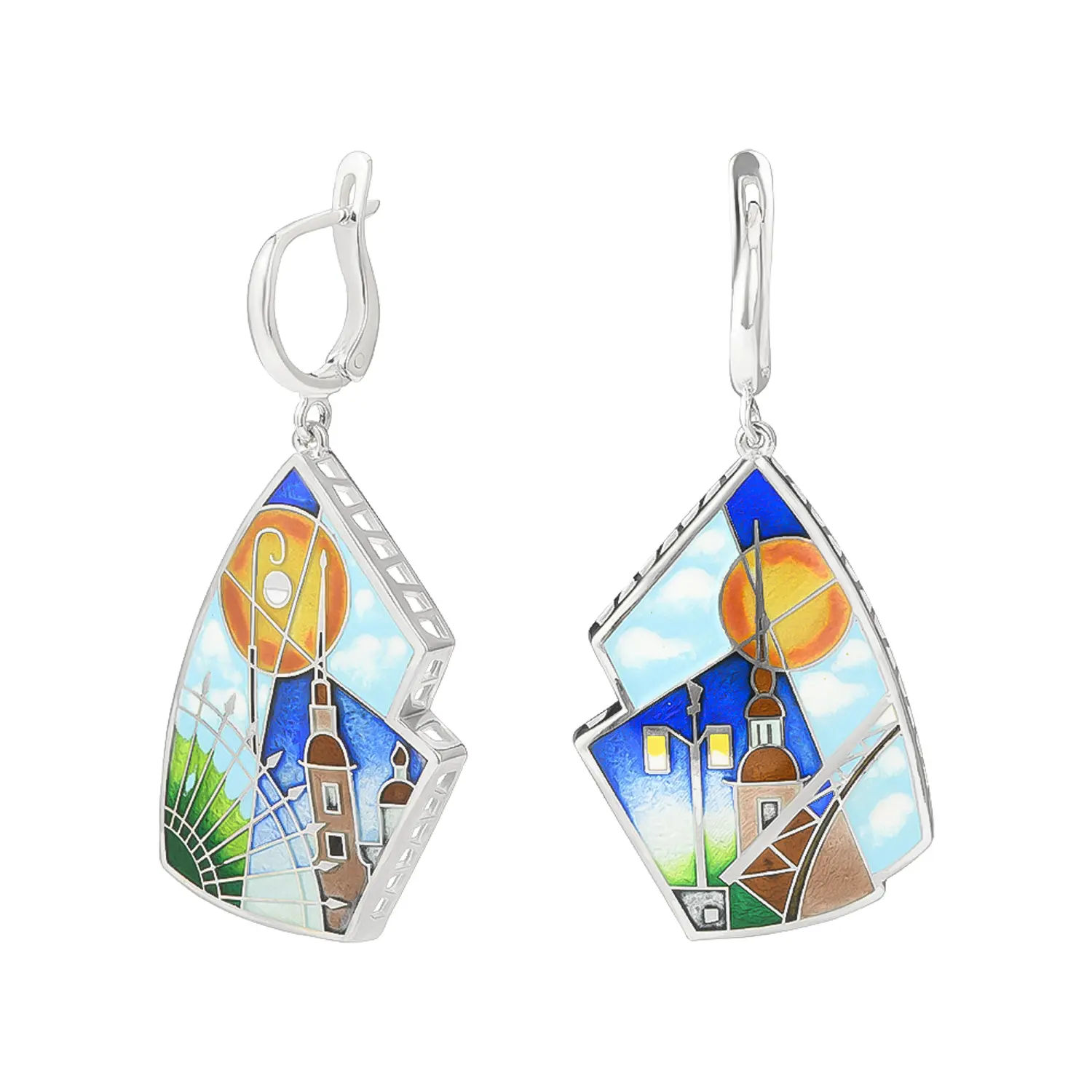 Серьги «Северная столица День» из серебра с эмалью