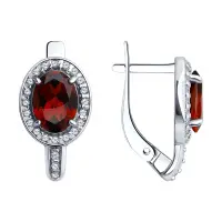 Серебряные серьги с гранатом и фианитами Серебряные серьги с гранатом и фианитами