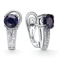Серебряные серьги с сапфиром и фианитами