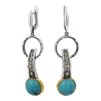 Серьги из серебра с бирюзой в позолоте Серьги из серебра с бирюзой в позолоте