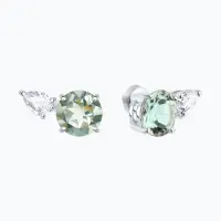 Серебряные серьги-гвоздики с празиолитом и фианитом