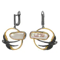 Серьги из серебра со шпинелью, жемчугом, белым топазом «Ласточка»