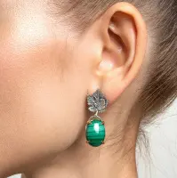 Серьги с малахитом из серебра