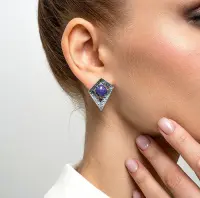 Серьги из серебра с камнем чароит