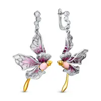 Серьги из серебра с витражной эмалью и перламутром «Стрекоза»