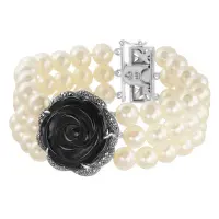 Серебряный браслет с жемчугом, черным ониксом и марказитами Swarovski