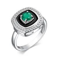 Серебряное кольцо с фианитами и зеленым агатом