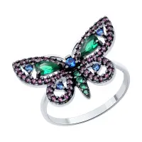 Кольцо из серебра с фианитами «Бабочка»