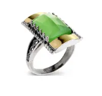 Серебряное кольцо золото и зеленый кварц
