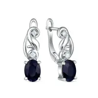 Серьги из серебра с сапфиром и фианитами Серьги из серебра с сапфиром и фианитами