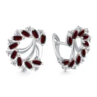 Серьги из серебра с гранатом и фианитами Серьги из серебра с гранатом и фианитами