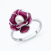 Кольцо из серебра с эмалью и жемчугом «Цветок»