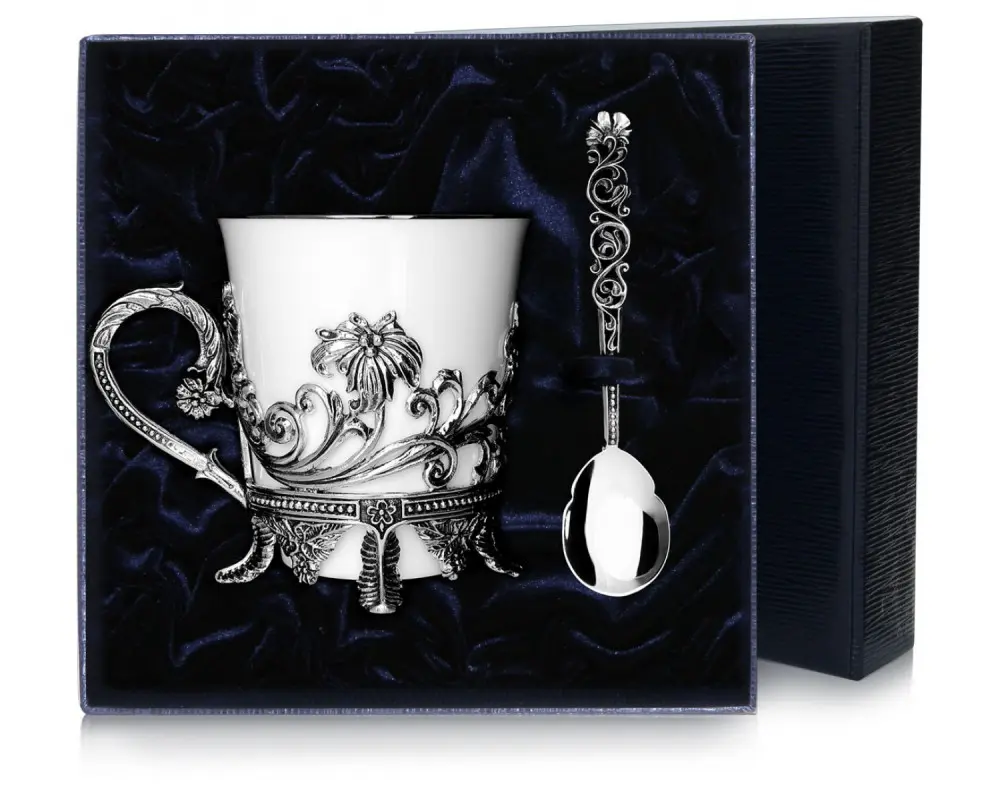 Чашка чайная «Цветочная» с ложкой