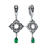 Серьги из серебра с эмалью и фианитами Серьги из серебра с эмалью и фианитами