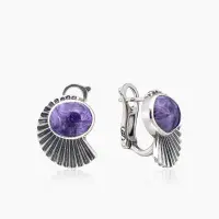 Серьги из серебра с камнем чароит Серьги из серебра с камнем чароит