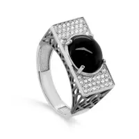 Кольцо из серебра с гиперстеном и фианитами