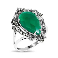 Серебряное кольцо Alexandre Vassiliev с зеленым агатом и марказитами Swarovski