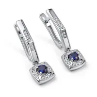 Серьги из серебра с сапфиром и фианитами