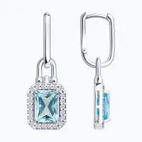 Серьги из серебра с топазом и фианитами