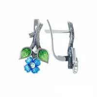 Серебряные серьги с эмалью «Цветок»