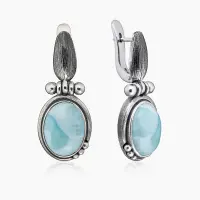 Серьги из серебра с камнем ларимар Серьги из серебра с камнем ларимар