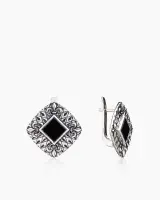 Серьги из серебра с камнем оникс Серьги из серебра с камнем оникс
