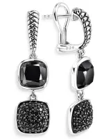 Серебряные серьги с черным ониксом и шпинелью
