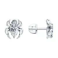 Серебряные серьги-пусеты с фианиатми «Паук»