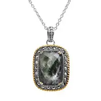 Серебряный кулон на цепи с лабродоритом, горным хрусталем, марказитами Swarovski и позолотой
