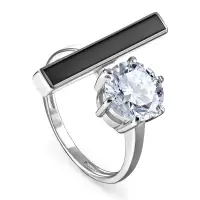 Серебряное кольцо с фианитом и эмалью «Точка-тире»