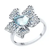 Серебряное кольцо с топазом и фианитами «Цветок» Серебряное кольцо с топазом и фианитами «Цветок»