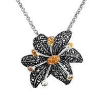 Серебряный кулон на цепи с цитрином, марказитами Swarovski и позолотой